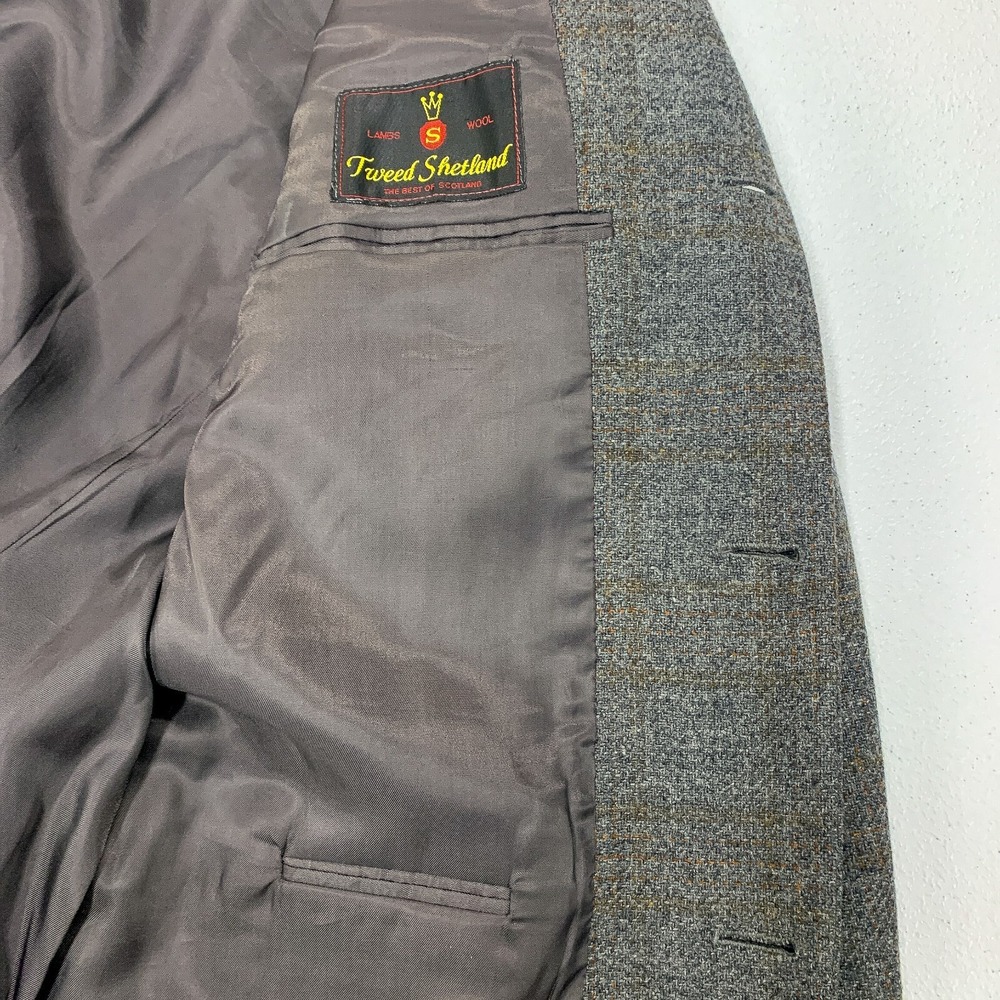 Wall Street Blazer Mens 42 Gray Plaid Tweed Shetland Lambswool Scotland Jacket - Picture 10 of 14